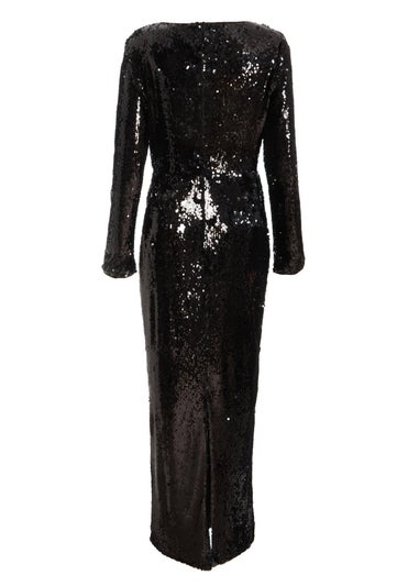 Quiz Black Sequin Tie Front Maxi Dress