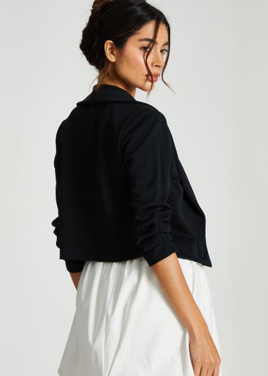 Quiz Black Shawl Collar Crop Jacket