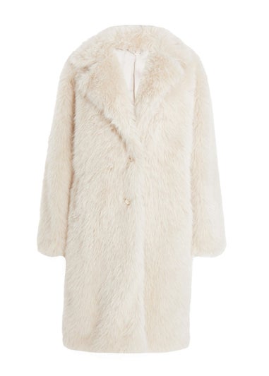 Quiz Cream Faux Fur Long Coat