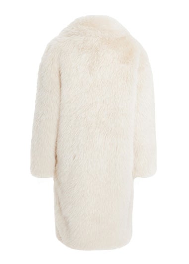 Quiz Cream Faux Fur Long Coat