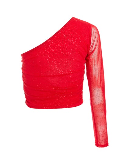 Quiz Red Glitter Mesh Crop Top