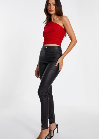 Quiz Red Glitter Mesh Crop Top