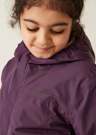 Regatta Deep Plum Warm Taupe Kids' Farbank Waterproof Jacket