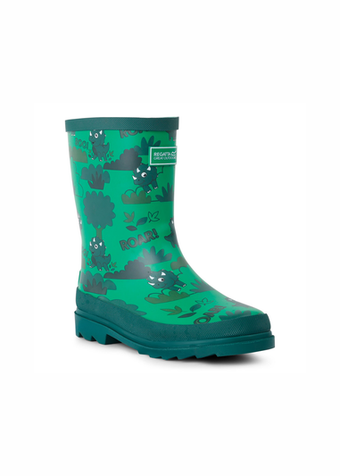 Regatta Stompy the Dinosaur Print Green Kids' Mudplay II wellies