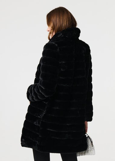 Izabel London Black Faux Fur Thigh Length Coat