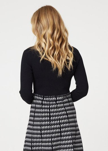 Izabel London Black Houndstooth Midi Knit Dress