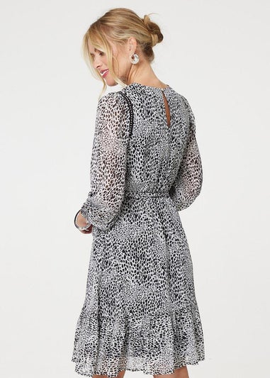 Izabel London Black Animal Print Long Sleeve Dress