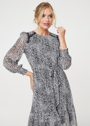 Izabel London Black Animal Print Long Sleeve Dress