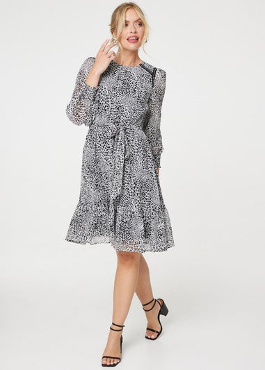 Izabel London Black Animal Print Long Sleeve Dress