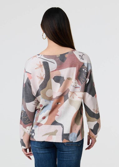 Izabel London Grey Abstract Print Long Sleeve Knit Top