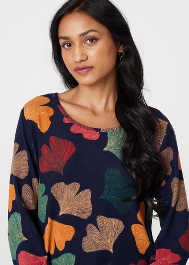 Izabel London Navy Leaf Print High Low Tunic Top