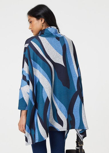 Izabel London Blue Printed Roll Neck Oversized Tunic Top