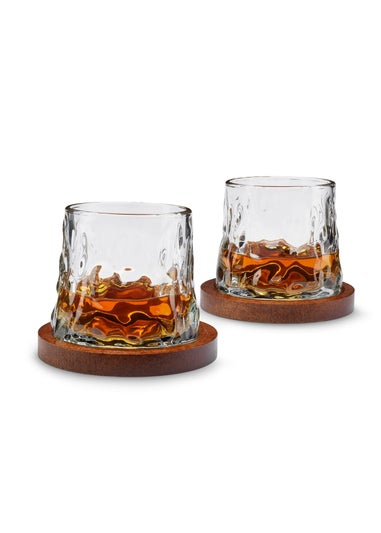 Connoisseur Creations Clear Rotating Whisky Glasses with Coaster Set of 2