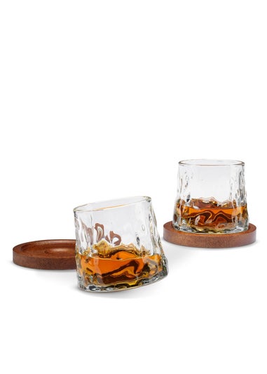 Connoisseur Creations Clear Rotating Whisky Glasses with Coaster Set of 2