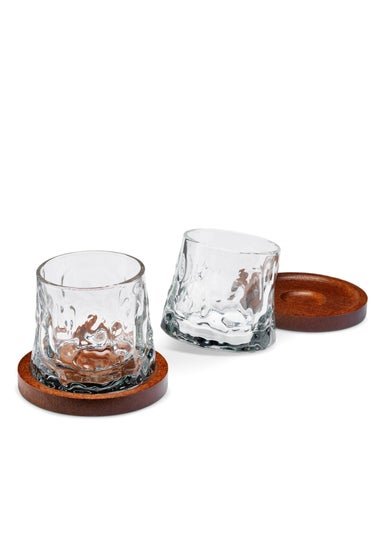 Connoisseur Creations Clear Rotating Whisky Glasses with Coaster Set of 2