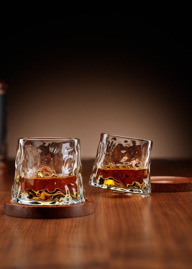 Connoisseur Creations Clear Rotating Whisky Glasses with Coaster Set of 2