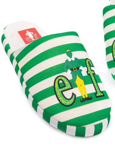 Elf Green Striped With Logo Placement Print Mule Slippers