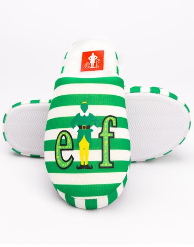 Elf Green Striped With Logo Placement Print Mule Slippers