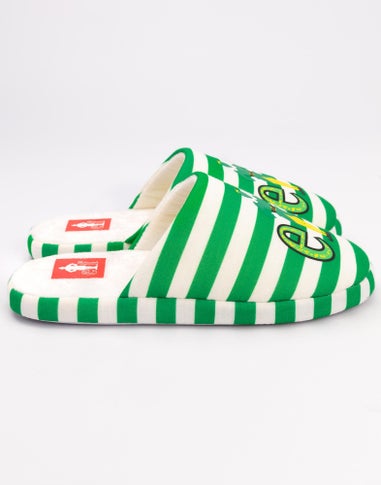 Elf Green Striped With Logo Placement Print Mule Slippers