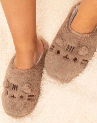 Pusheen Beige Embroidered Graphic Mule Slippers