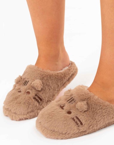 Pusheen Beige Embroidered Graphic Mule Slippers