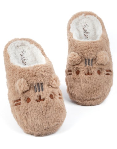 Pusheen Beige Embroidered Graphic Mule Slippers