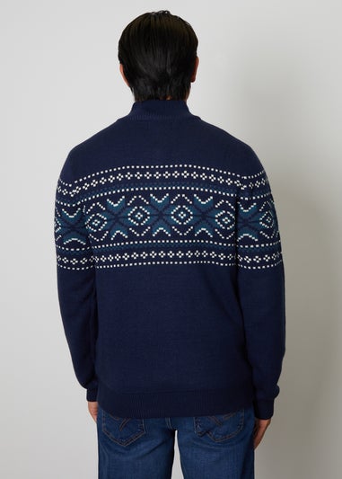 Threadbare Navy Quarter Zip Christmas Knitted Jumper