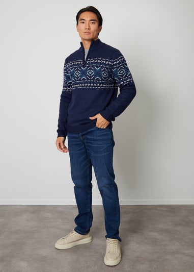 Threadbare Navy Quarter Zip Christmas Knitted Jumper