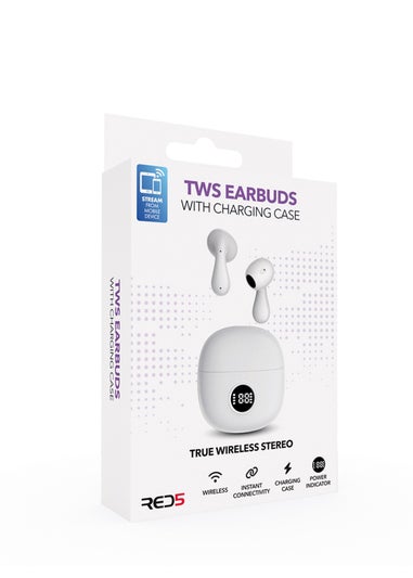 RED5 White TWS Earphones with Charging Case