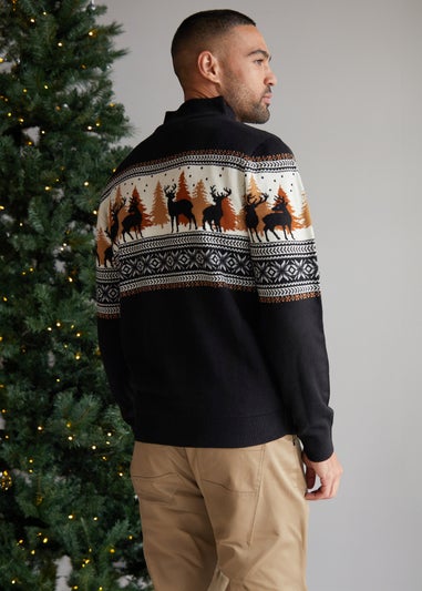 Threadbare Black Quarter Zip Christmas Knitted Jumper