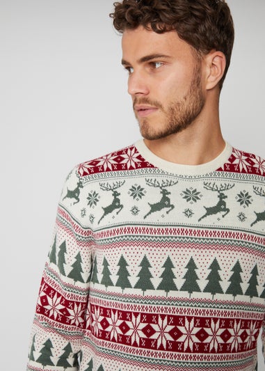 Threadbare Ecru Fairisle Christmas Crew Neck Jumper