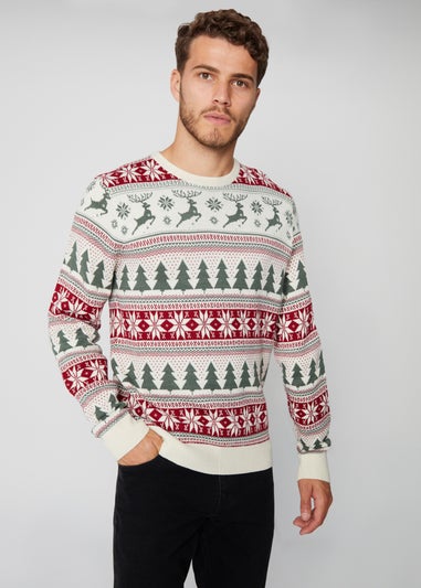 Threadbare Ecru Fairisle Christmas Crew Neck Jumper