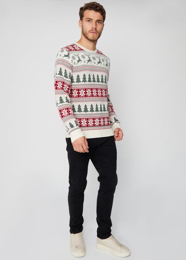 Threadbare Ecru Fairisle Christmas Crew Neck Jumper