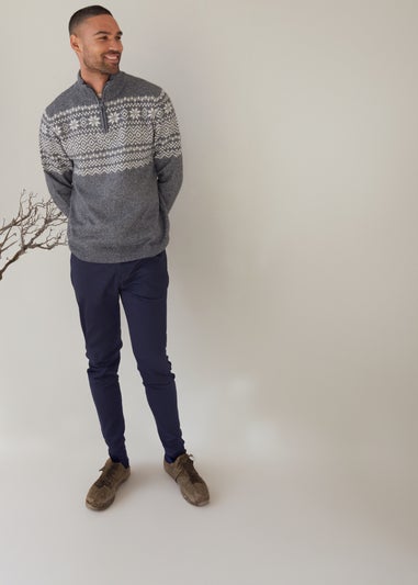 Threadbare Charcoal Fairisle Quarter Zip Christmas Jumper