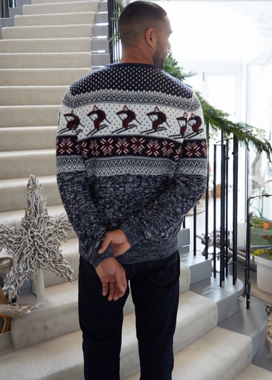 Threadbare Navy Cable Knit Ski Fairisle Christmas Jumper