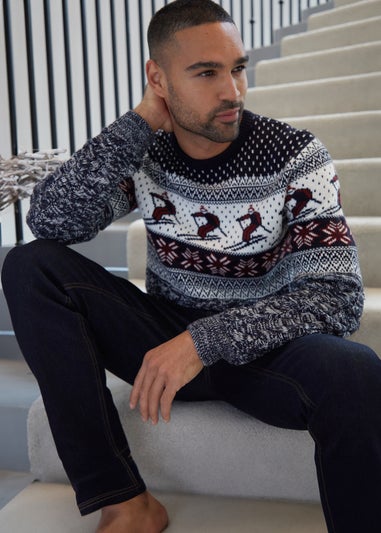 Threadbare Navy Cable Knit Ski Fairisle Christmas Jumper