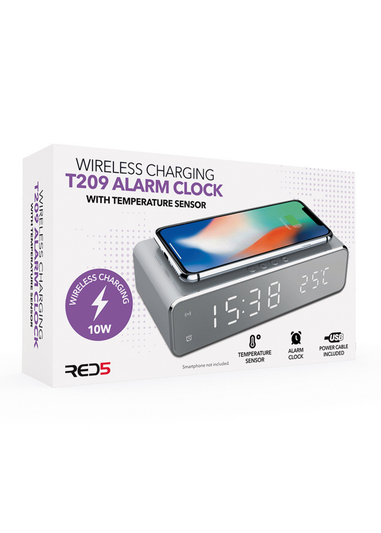 RED5 Silver Wireless Charging Alarm Clock Silver