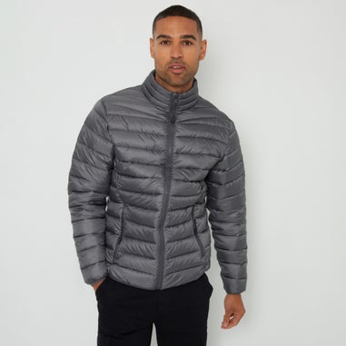 Threadbare Dark Grey Matte Finish Padded Funnel Neck Jacket