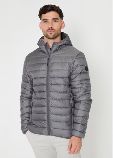 Threadbare Dark Grey Matte Finish Padded Hooded Jacket