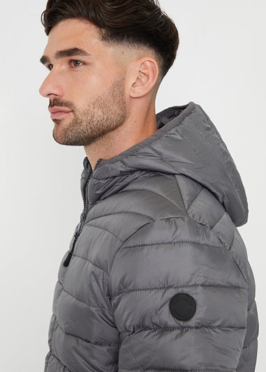 Threadbare Dark Grey Matte Finish Padded Hooded Jacket