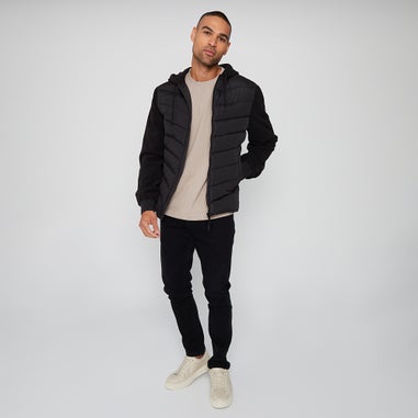 Threadbare Black Padded Contrast Sleeve Hooded Jacket