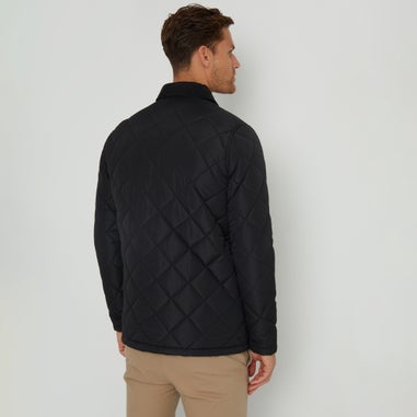 Threadbare Black Showerproof Diamond Quilted Collared Jacket