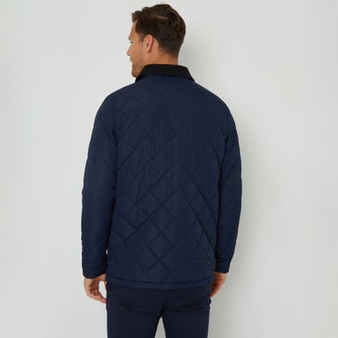 Threadbare Navy Showerproof Diamond Quilted Collared Jacket