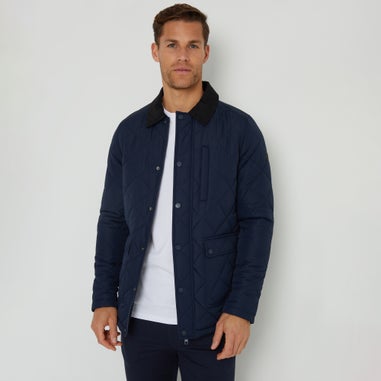 Threadbare Navy Showerproof Diamond Quilted Collared Jacket