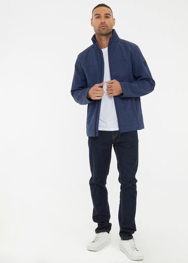 Threadbare Navy Funnel Neck Lightweight Jacket With Stretch