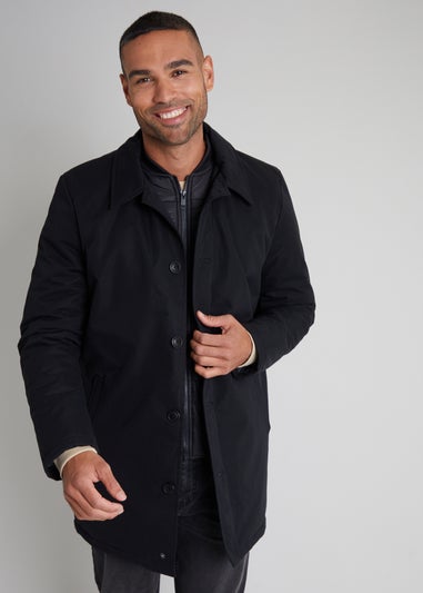 Threadbare Black Showerproof Mock Layer Padded Mac Coat