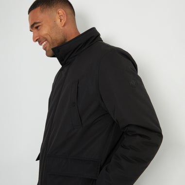 Threadbare Black Showerproof Funnel Neck Mock Layer Coat