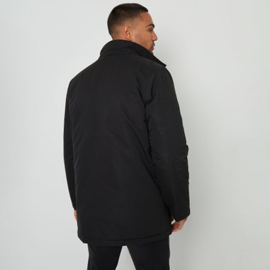 Threadbare Black Showerproof Funnel Neck Mock Layer Coat