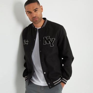 Threadbare Black Varsity Bomber Jacket