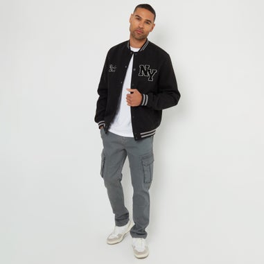 Threadbare Black Varsity Bomber Jacket